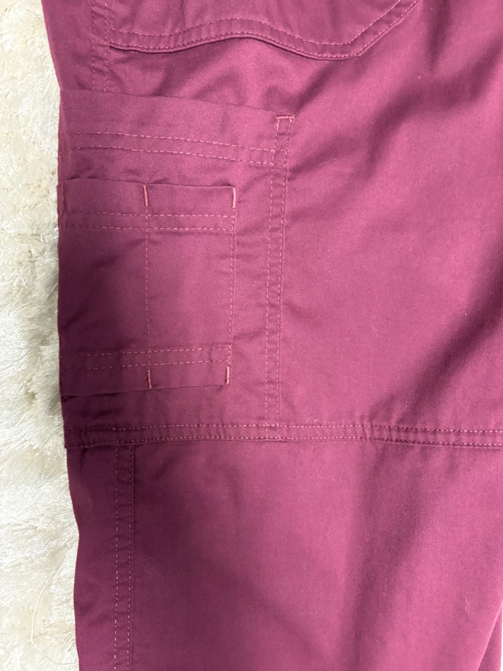 Butter soft 10 pocket Cargo Stretch scrub pants: Burgundy Wine: Drawstring waist - Picture 8 of 12